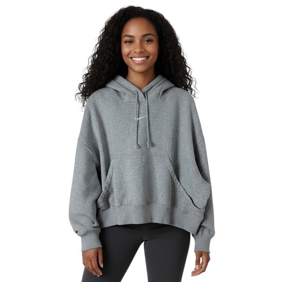 Nike Women's Phoenix Fleece Oversized Pullover Hoodie S Heather Gray Long Sleeve - Picture 1 of 8